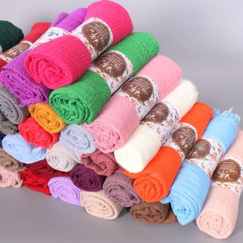 100pcs/lot Plain Wrinkle Crinkle Wrap Bubble Cotton Viscose Long Shawl Women Scarf Hijab Shawl Muslim Head Hijab Scarf wholesale