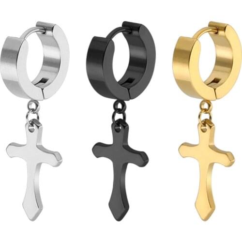 2pcs Punk Cross Pendant Stainless steel Stud Earrings for Women Fashion Simplicity Ear Jewelry Birthday Gifts