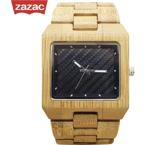 2017 Brand Zazac square Nature Bamboo Ebony Zebra Wooden Mens Watches Top Luxury Brand Rectangle Design Wood Band Watch for men