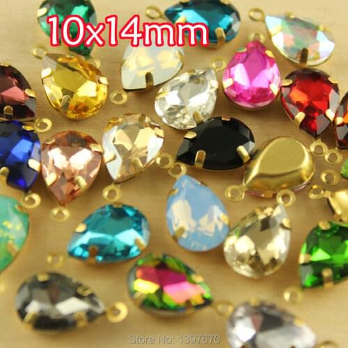 36pc 10x14mm teardrop glass crystal Vintage shining Rhinestone single Daggle Beads pendant with gold casting connectors