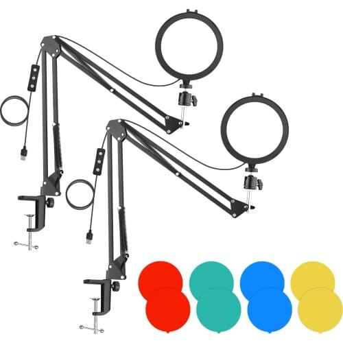 Andoer 6 Inch LED Video Light 5600K USB LED Fill Light Cold Shoe+Desk Mount Light Stand+Ballhead+Color Filter for Live Streaming