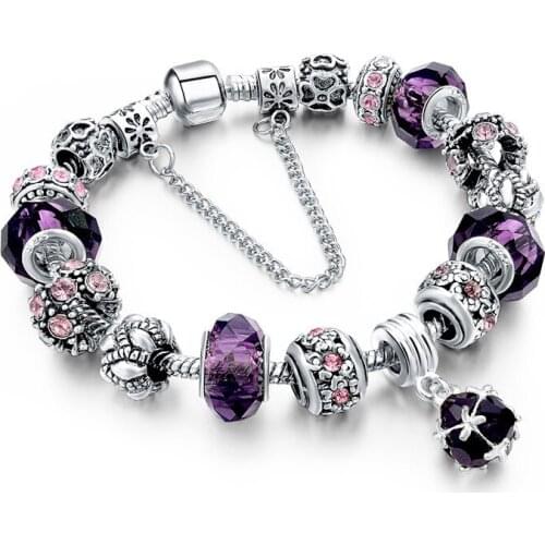 Bracelets Hot Sale DIY Crystal Pendant Bracelet Handmade Beaded Bracelet for Men Women Lovers Valentines Day Joy Gift Purple