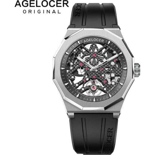 AGELOCER Swiss Luxury Watches Sport Mens Skeleton Mechanical Automatic Watch 80 Hours Power Reserve Wrist Watch Rubber Strap
