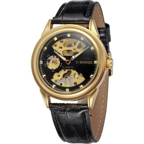 Winner New Fashion Black Golden Star Luxury Design Clock Mens Watch Top Brand Luxury Mechanical Skeleton Watch Male Wrist Watch
