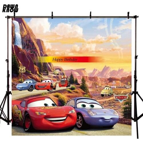 DAWNKNOW Cartoon Red Car Photography Background Backdrop Mountain Photocall Tapestry Birthday Party Event Planning Photo Studio