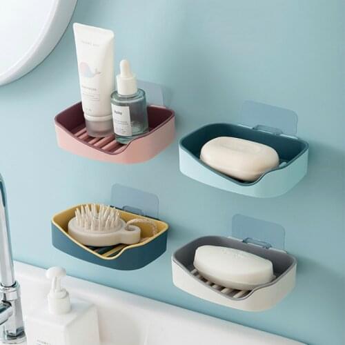 Soap Holder Bathroom Accessories Set Drain Rack Soap Rack Wall Mounted Double Layer Soap Holder Soap Sponge Dish Storage Rack