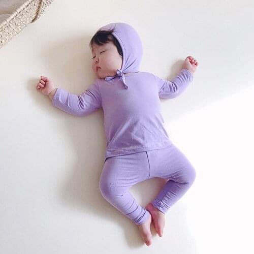 Infants Kids Baby Girls Cotton Solid Pajama Sets Top Fall T Shirt + Trousers + Hat 3pcs Long Sleeves Elastic Kids Sleep Clothes