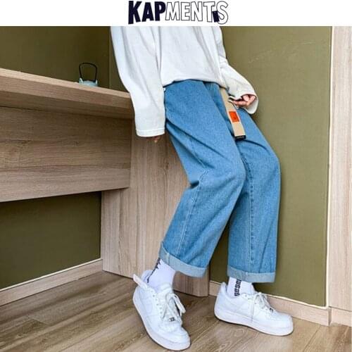 KAPMENTS Men Korean Fashion Vintage Cargo Jeans 2021 Spring Joggers Mens Harajuku Baggy Blue Denim Pants Man Streetwear Trousers
