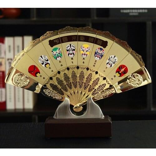HOT SALE foreign business gift CHINA beijing opera ART FACE PU gilding fan copper statue with box --Collector Edition