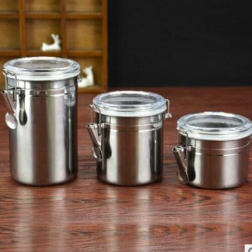 Stainless steel container Food Storage Container Airtight Cans Coffee Beans Tea Storage Bin Leaf Home Kitchen Tool WF107