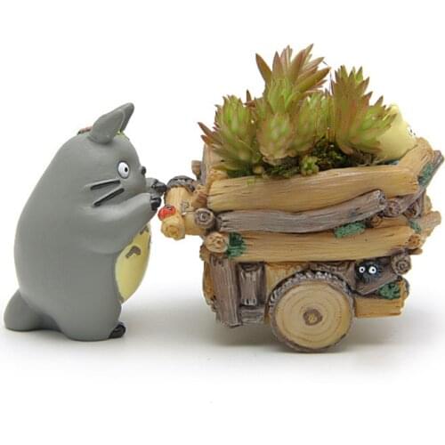 Creative Cartoon Cart Totoros Flowerpot Japanese Miniature Figurines Anime Action Figure Ornaments Desktop Home Decor Model Toys
