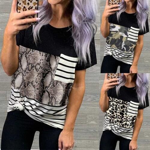 Summer 2020 Casual Women T-Shirts O-Neck Short Sleeve Leopard Print Tops Fashion Women Streetwear Shirt Loose Ladies Tee Shirts