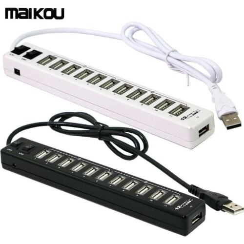 Maikou 12 Ports USB 2.0 HUB Splitter Two Switch with EU Plug Power Adapter for Macbook Air Laptop PC Computer