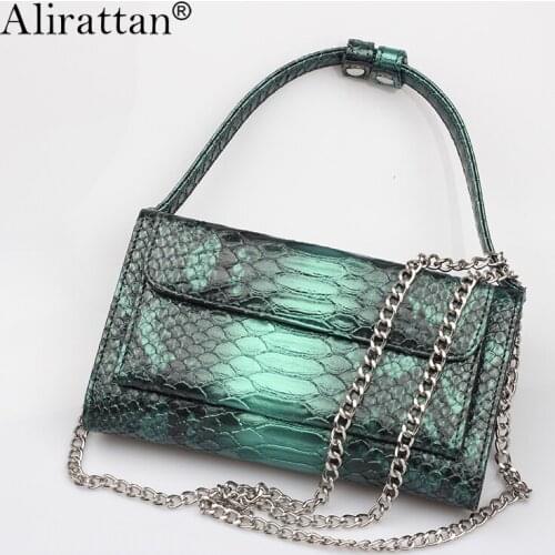 Alirattan Fashion Clutch Brand Genuine Leather Handbag Women Crocodile Pattern Shoulder Crossbody Messenger Clutch Chain Purse