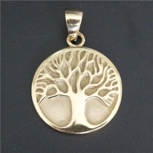 Fashion Women Mens Soild Golden Round Living Tree Pendant 316L Stainless Steel Mens Christmas Gift Golden Biker Tree Pendant