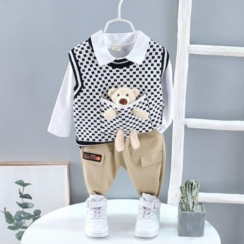 0-4 years old new autumn and winter boys and girls sweater vest vest bear lapel shirt solid color trousers three-piece toddler
