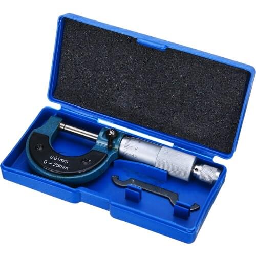 High Accuracy 0-25mm/0.01mm Outside Micrometer Gauge Metric External Outside Measuring Tool with Metal Vernier Caliper Tools