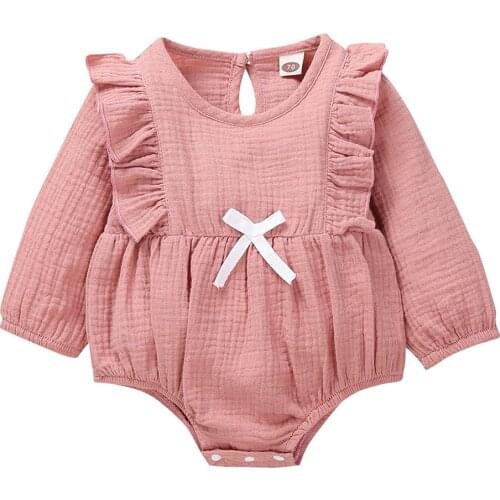 Baby Girls Jumpsuit Muslin cotton Newborn Long Sleeve Girls Bow Fashion Romper Infant Clothes