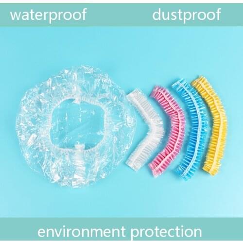 100Pcs Disposable Shower Cap Waterproof Transparent Color Shower Hat Hotel For Travel Home Hair Salon Bathroom Products