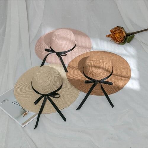 Summer Fashion Sun Beach Hat Women Bow Wide Brim Straw Panama Outdoor Casual Bow Holiday Bucket Hats Caps PJ354