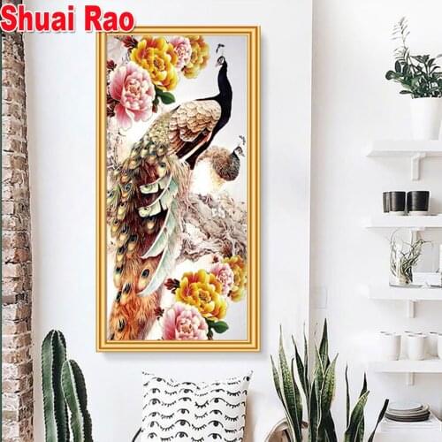 Peacock Flower diamond painting 5D DIY full embroidery round dril mosaic pattern Animal China Feng Shui craft Wall Art