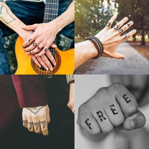 Rock Roll Finger Fake Tattoos Waterproof Temporary Tattoo Black Henna Letters Hand Neck Body Ankle Art Tattoo Stickers Wholesale