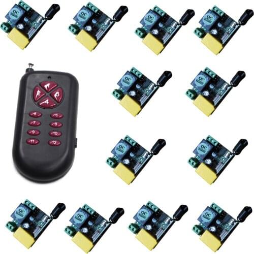 AC 220V 1CH 10A RF Wireless Remote Control Light Switch System Radio Relay Mini Receiver Module + 12CH Transmitter