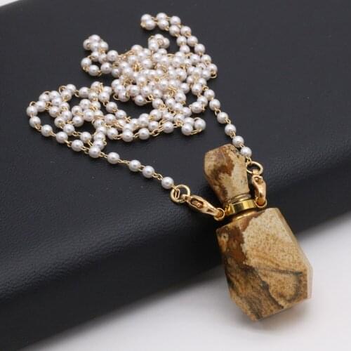 80cm Natural Essential Oil Diffuser Perfume Bottle Plus Two Glass Pearl Chain Picture Stone Necklace Pendant Accessories 20x37mm
