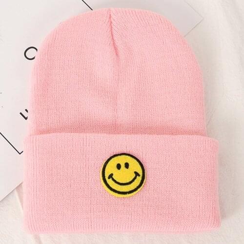 Cute Smile Face Kids Knit Hat Winter Boys Girls Beanies Green Pink Yellow Black Orange Blue