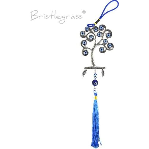BRISTLEGRASS Turkish Blue Evil Eye Tree Tassel Wall Hanging Pendant Pendulum Amulets Lucky Charms Blessing Protection Home Decor