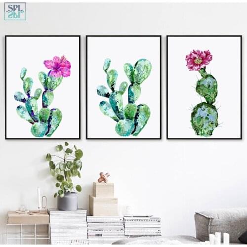 SPLSPL Unframed Watercolor Cactus Canvas Art Print Painting and Poster Tropical Green Plants Cactus Decor Wall Picture for Room
