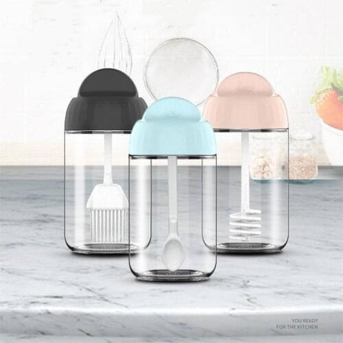 250ML Glass Spice Jars Seasonning Box Spoon Lid Integrated Spice Jar Herb Storage Container Salt Shaker Oil Bottle with Brush