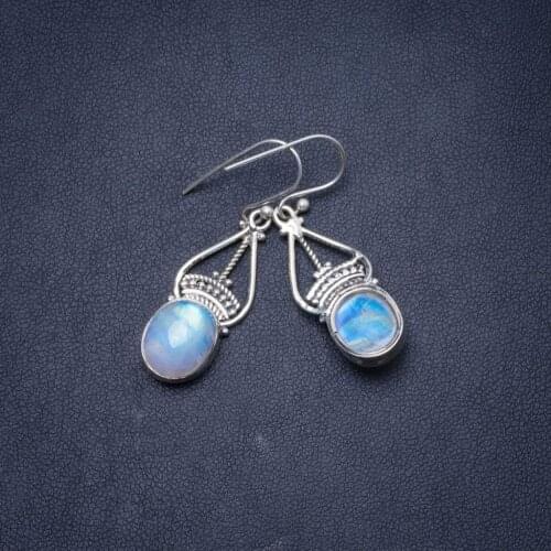 Natural Rainbow Moonstone Handmade Unique 925 Sterling Silver Earrings 1.5" Y1403