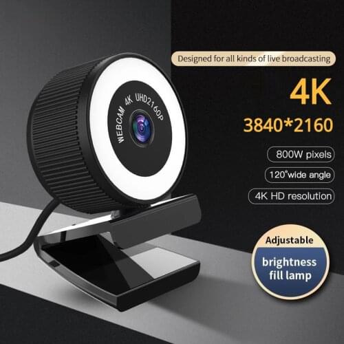 Webcam 4k HD Web Camera Adjustable Brightness Fill Lamp With Microphone For Computer Video Calling Conference Work