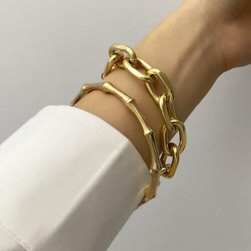 Vintage Punk Bamboo Joint Bangle Thick Chain Coin Charm Bracelets Women Exaggerated Geometric Bracelet Fashion Jewelry XR2767