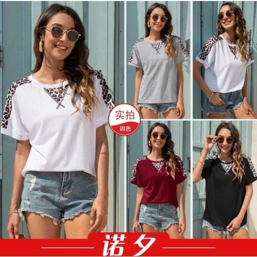 Summer T Shirt Women 2021 New Round Collar Leisure Leopard Splicing Female With Short Sleeves Harajuku Tshirt LHX1815