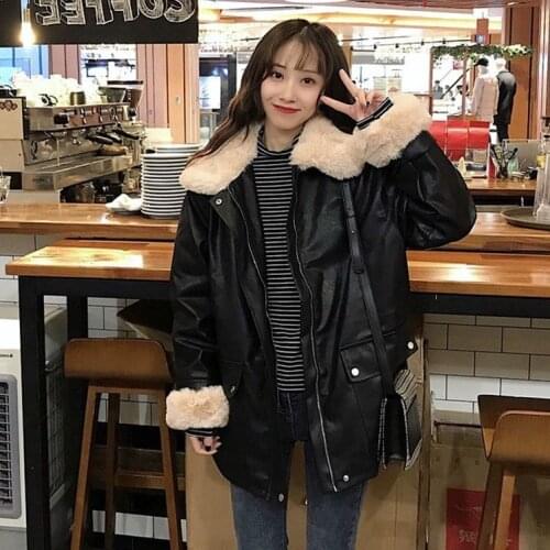 Women Faux Leather Jacket Autumn and Winter Loose PU Leather Motorcycle Clothing Leather Jacket Coat Women Veste Femme