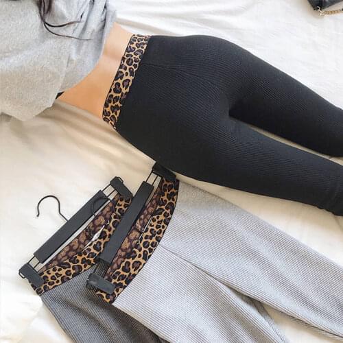 Women Pants Leopard Waist Sunken Stripe Thread Trousers Casual Cropped Pants Pantalones De Mujer