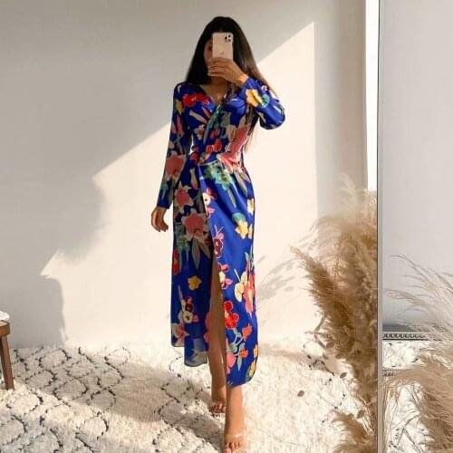 Za 2021 Dress Women Summer Floral Robe Women Fashion With Belt Midi Ladies Dresses Woman Dress Elegant Boho Casual Dresses