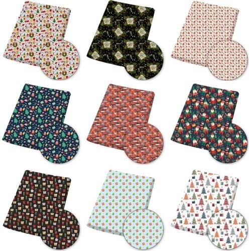 Christmas Polyester Cotton Fabric Elk Santa Printed Cloth Sheets for Sewing Dress Hat Needlework DIY Handmade 45*145cm 1pc