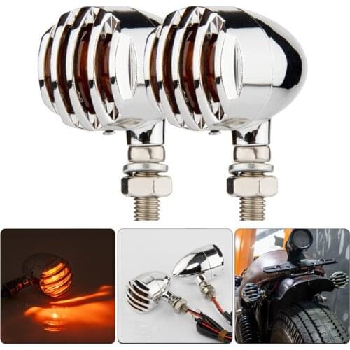 2Pcs Motorcycle Retro Silver Grill Bullet Amber Bulb Motorcycle Turn Signal Indicator Lights For Harley Honda Suzuki Kawasaki