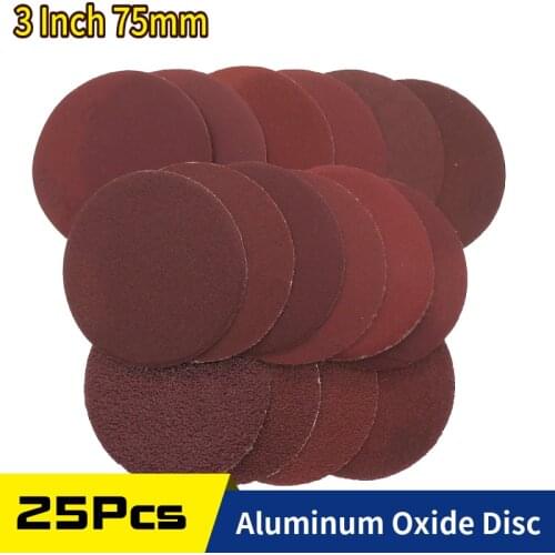 25PCS 3 Inch(75mm) Hook Loop Flocking Sanding Discs for Dry Sanding Abrasive Sandpaper Rotary Tools Polishing Accessories