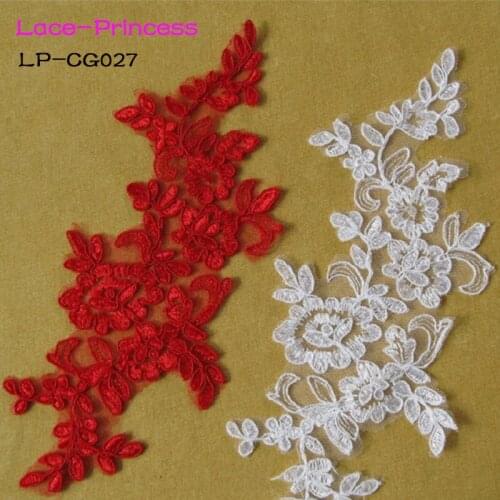 5 pairs 25cm*11cm LP-CG027 DIY lace wedding dress applique accessories bridal headdress red white lace collar lace fabric patch