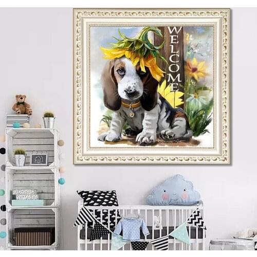 Cute little dog 5D Diamond Painting Diamond Paste Painting Cross Stitch Picture Home Decor Gift cross embroidery