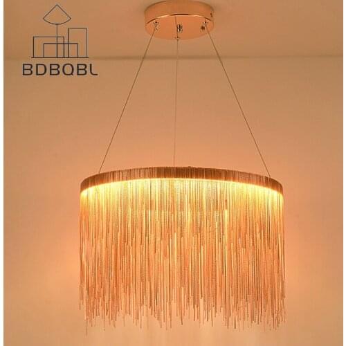 BDBQBL Dia50cm/80cm Metal Tassel Pendant Light Modern Simple Luminaria Lustre Chrome Pendant Lamp 35W/55W Bedroom Foyer Hanglamp