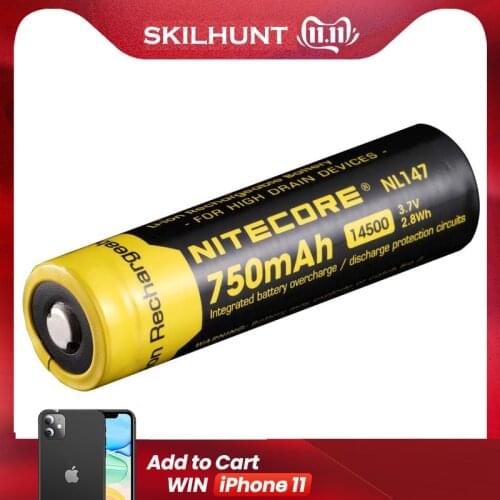 Free Shipping Wholesale NITECORE NL147/NL1485 High-Performance 850mAh Li-ion Rechargerable 14500 Battery For Hight Drain Devices