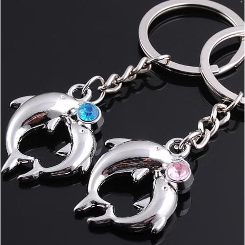 FREE SHIPPING BY DHL 200pairs/lot 2015 New Zinc Alloy Lovely Dolphin Keychains Novelty Keyrings for Lovers