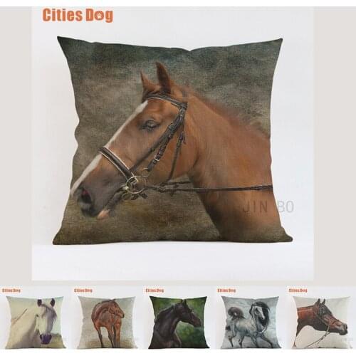 Animal horse Cushion Cover 45x45cm Polyester&Linen Decorative Throw Pillow Running horse printing Sofa Decor Cojines Almohadas