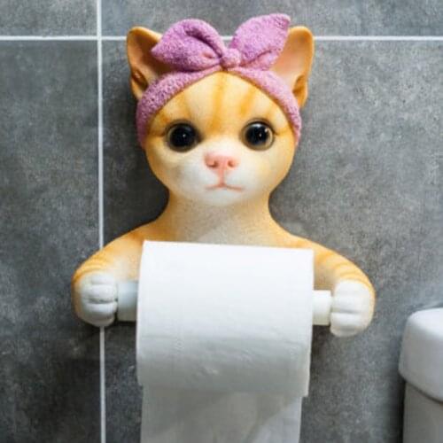 Toilet Roll Holder Cute Cat Doggie Tissue Holder Bathroom Wall-mounted Creative Roll Paper Box
