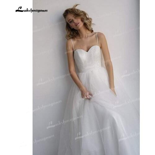 Elegant Tulle A-Line Wedding Dresses Off The Shoulder Sweetheart Neck Spaghetti Straps Lace Up Sweep/Brush Train Bride Gowns